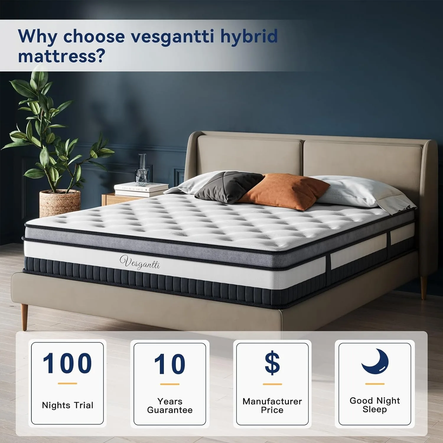 Vesgantti California King Mattress 10 Inch Innerspring Multilayer Hybrid Cal King Size- Ergonomic Design with Memory Foam 3