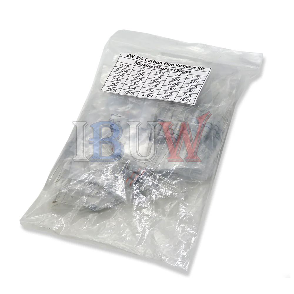 150PCS 300PCS Resistor Kit 1W 2W 3W 5W 5% 30values X 10PCS Carbon Film Resistance 0.1-750 ohm Set 1k-820K 30values X 5PCS