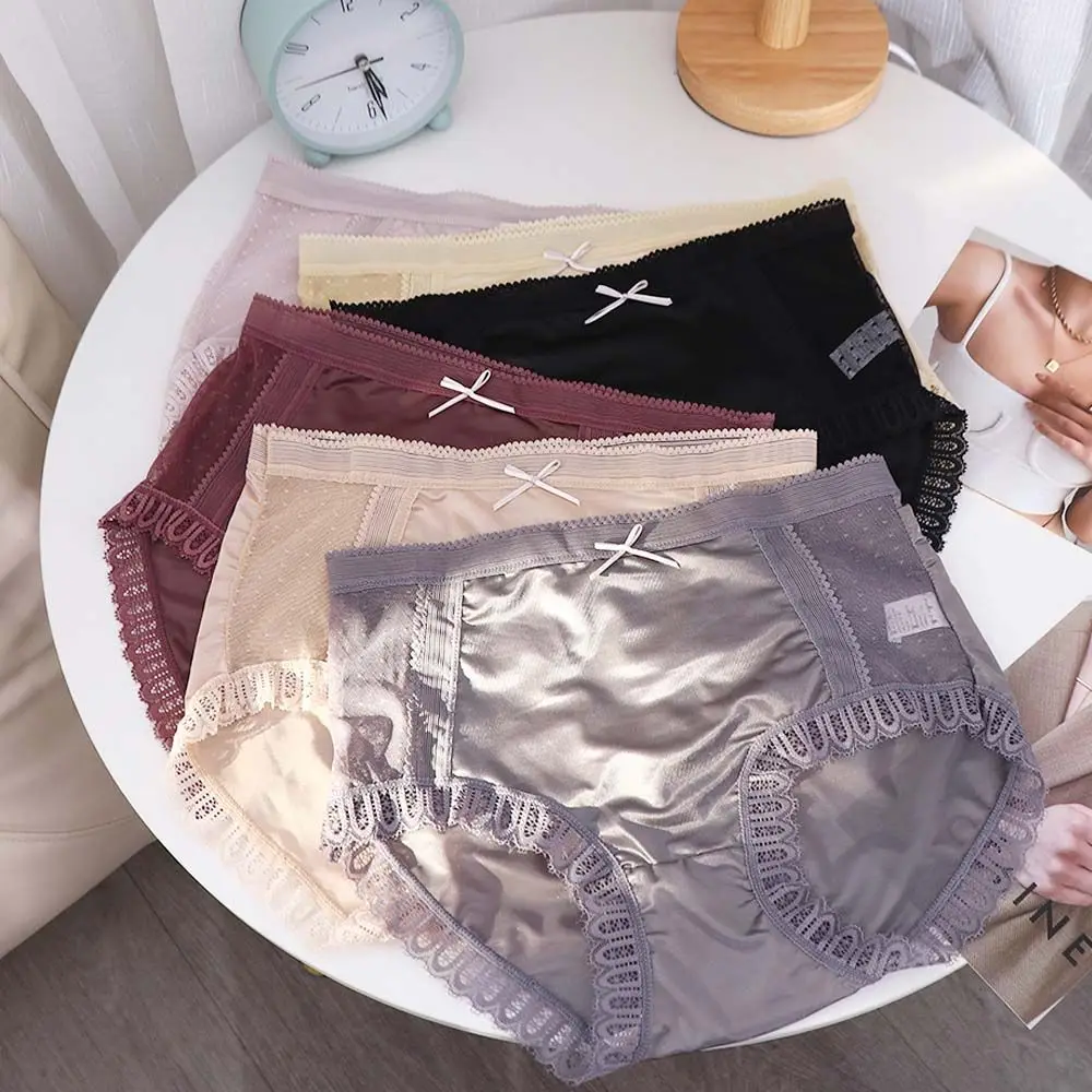 SexyIceSilkSatinWomenPantiesCottonCrotchMidWaistSeamless