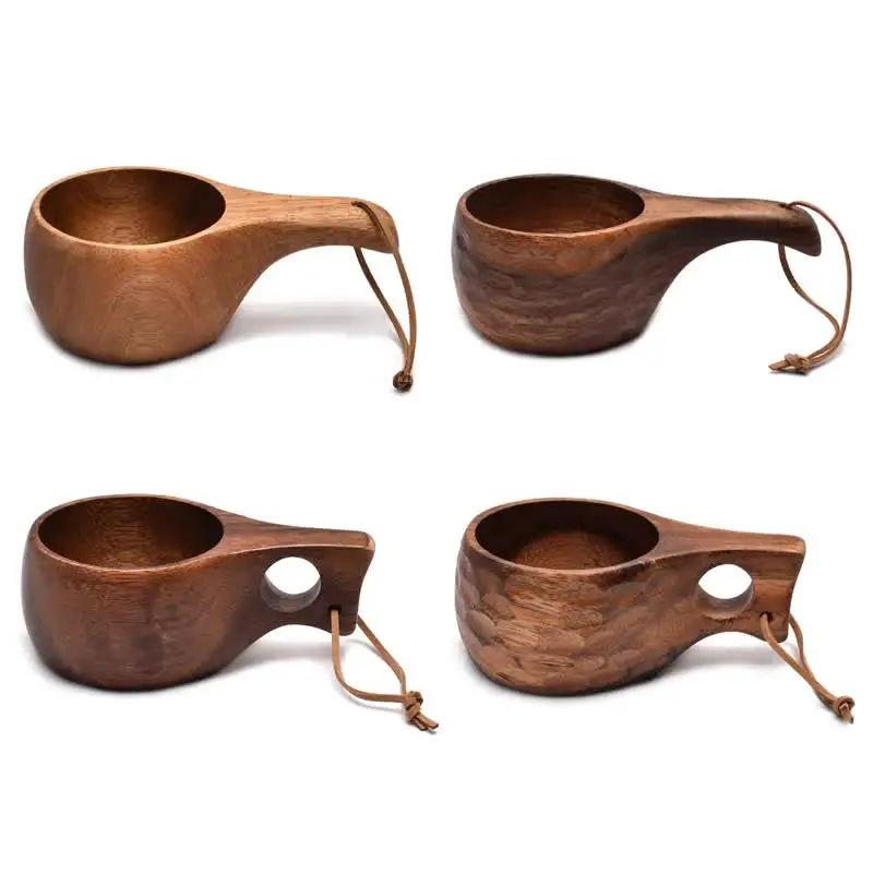 Ganzoo set 2 tazze decorative in legno marrone scuro 150 ml, bicchieri