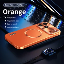 Sleek All - Aluminum Magnetic Suction Frosted Phone Case with Shock - Absorbing Ultra - Thin Design - iPhone 17 Pro (Orange)