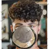 European Human Hair Toupee for Men 18mm Curly Fine Mono NPU Men Toupee Replacement System Hair Capillary Prosthesis Hair Units 1
