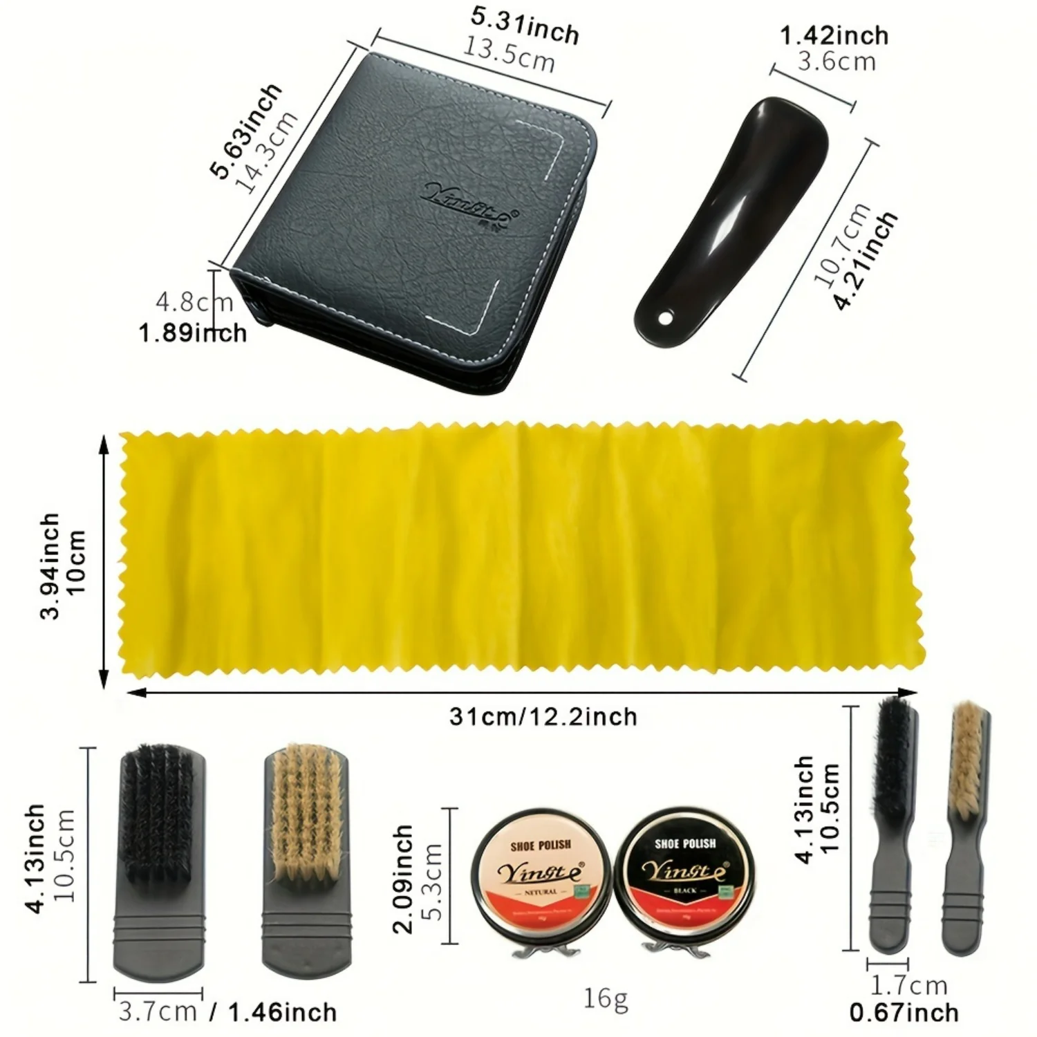 Travel Shoe Care Set Brush & Polishing Kit PU Leather Case