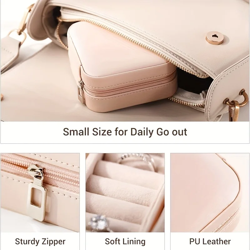 Compact Jewelry Organizer - Portable PU Leather Case for Rings, Necklaces, and Earrings