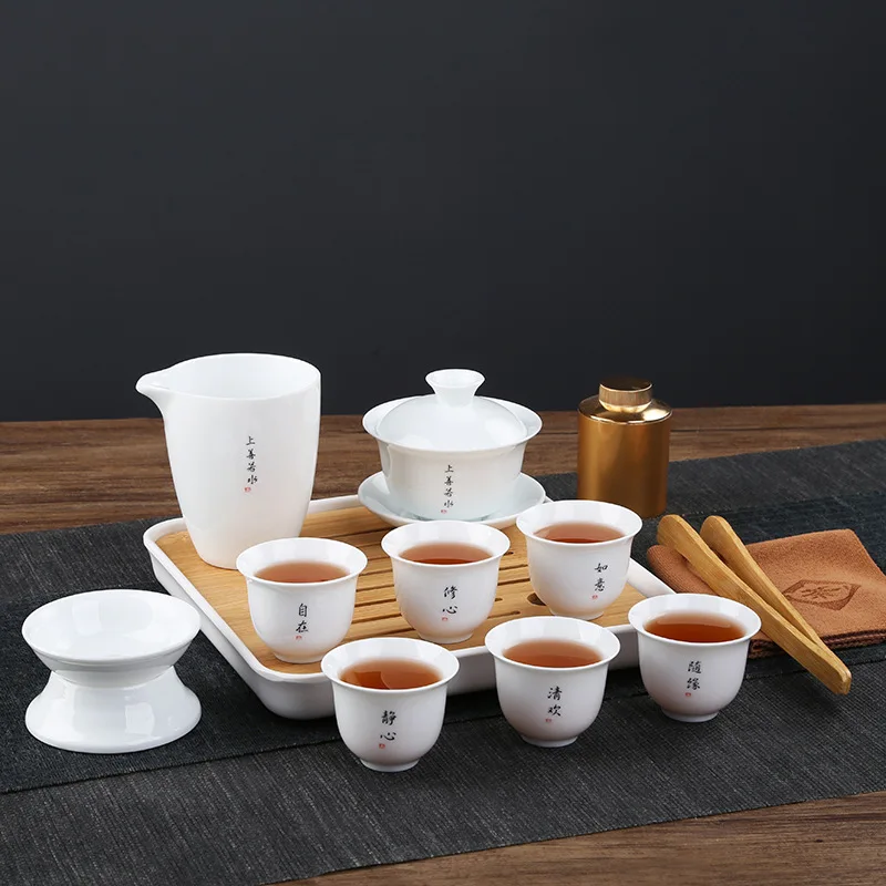 Chinese High Grade and White Porcelain Kung Fu Tea Set Suit White Jade