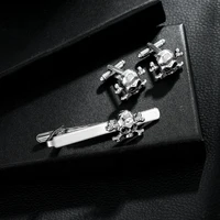 Punk Mens Cross Bone Skull Head Shaped Design Cufflinks&Tie Clip Set Formal Party Business Tuxedo Shirts Jewelry Accessories 3