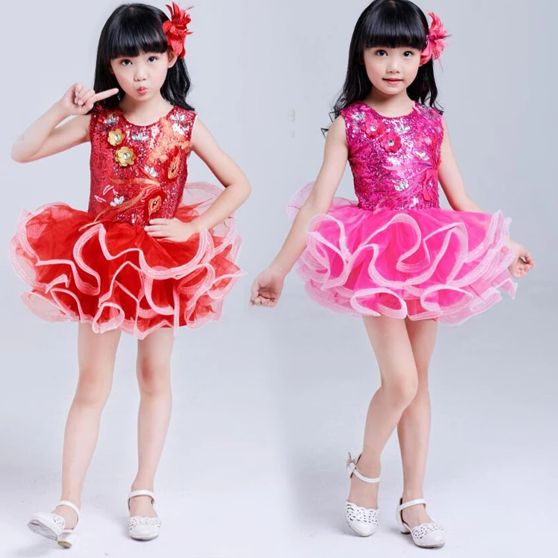 Kids Ballroom Clothing Sequined TUTU Dress Girls Jazz Dance Costume
