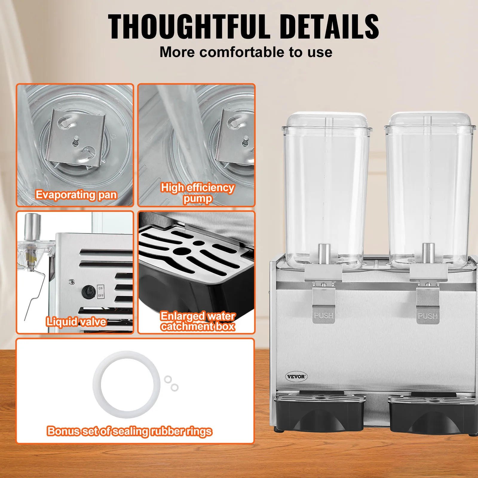 VEVOR 18L 1 2 3 Tanks Commercial Beverage Dispenser Ice Tea Drink Machine for Cold Drink Restaurant Hotel Party 5