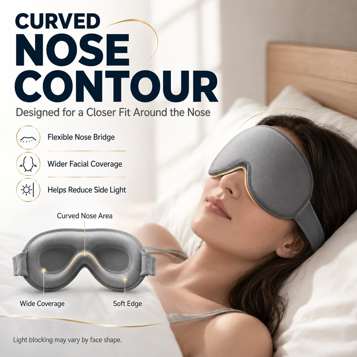 Enhanced Memory Foam 3D Sleep Mask - Light-Blocking Contoured Eye Cover with Adjustable Strap for Ultimate Comfort