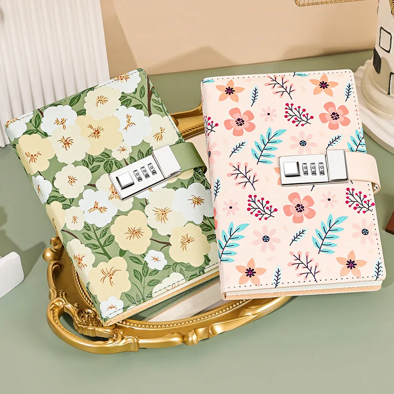 Sketchbook Flower Notebook and Notepad Lock Journal B6 Diary with Padlock Bullet Planner Stationery Organizer Password Note Book