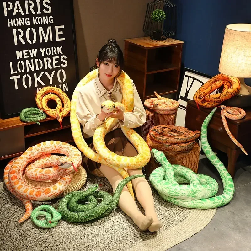 Simulation Giant Snakes Plush Toy 160/200cm Long Golden Python Stuffed Snake Pillow Plushie Gift Home Decoration