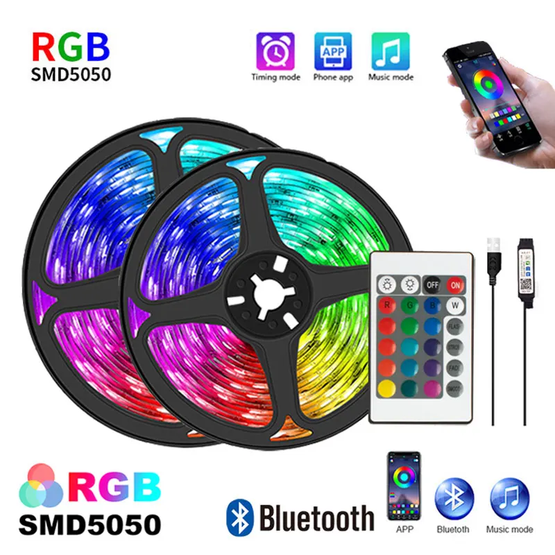 LED Strip Lights RGB APP Control Color Changing Lights with 24 Keys Remote Mode for Room Decoration Bluetooth TV Christmas Decor