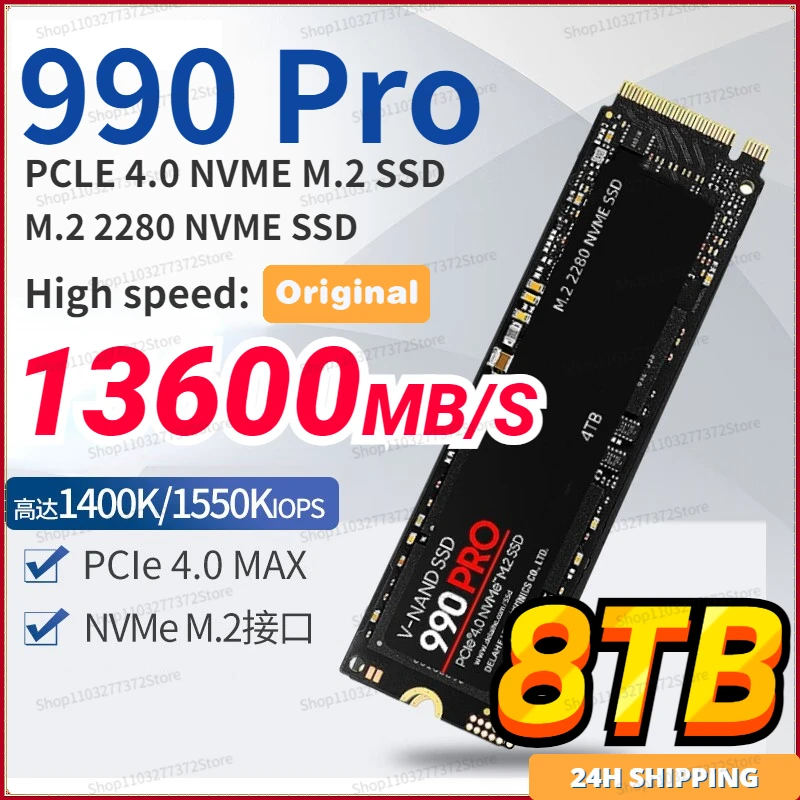 

990PRO 13000MB/s M.2 SSD 1TB 2TB 4TB PCIe 5.0x4 M2 NVMe 2.0 Disk 2GB Dram Cache Internal Solid State Drive for PS5 Desktop PC