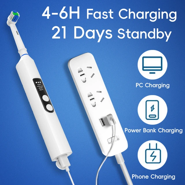 Smart Rotating Electric Toothbrush, 4 Modes Rechargeable Rotary Toothbrush with 6 Heads, Compatible with Oral B Replacement Head 3