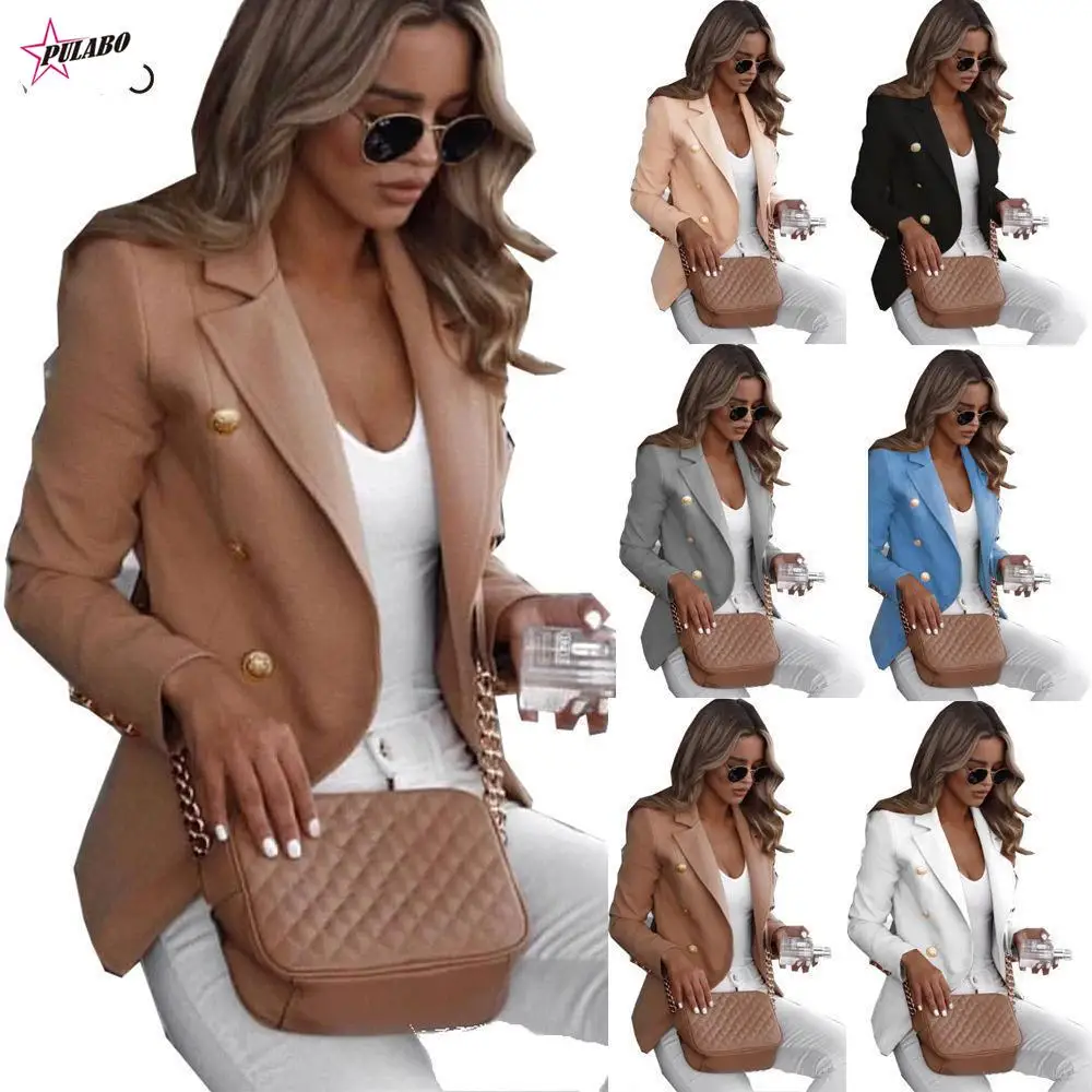 

Women Winter Jacket Double Breasted Blazer Casual Elegant Long Sleeve Slim Fit Jacketes Solid Color Coat Blaze