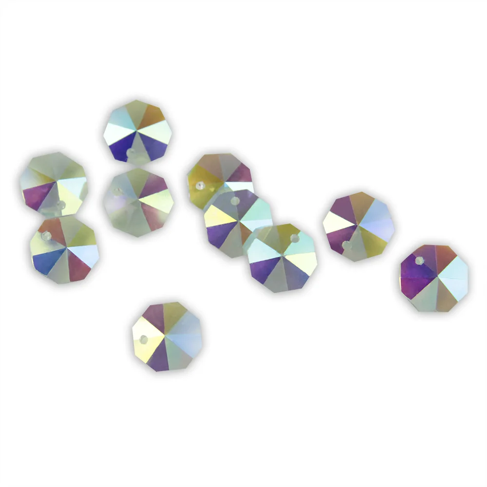 20Pcs 14mm Plating Colors Crystal Octagon Beads One/Two Holes for Suncatcher DIY Party Garden Lighting Door Window Deration