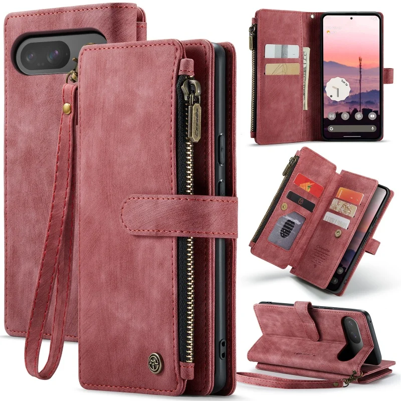 Leather Zipper Wallet Phone Case with Lanyard and Card Holder