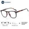 BLUEMOKY Plastic Customized Prescription Glasses, Men Women Tortoiseshell Square Progressive Anti Blue Light Photochromic Myopia