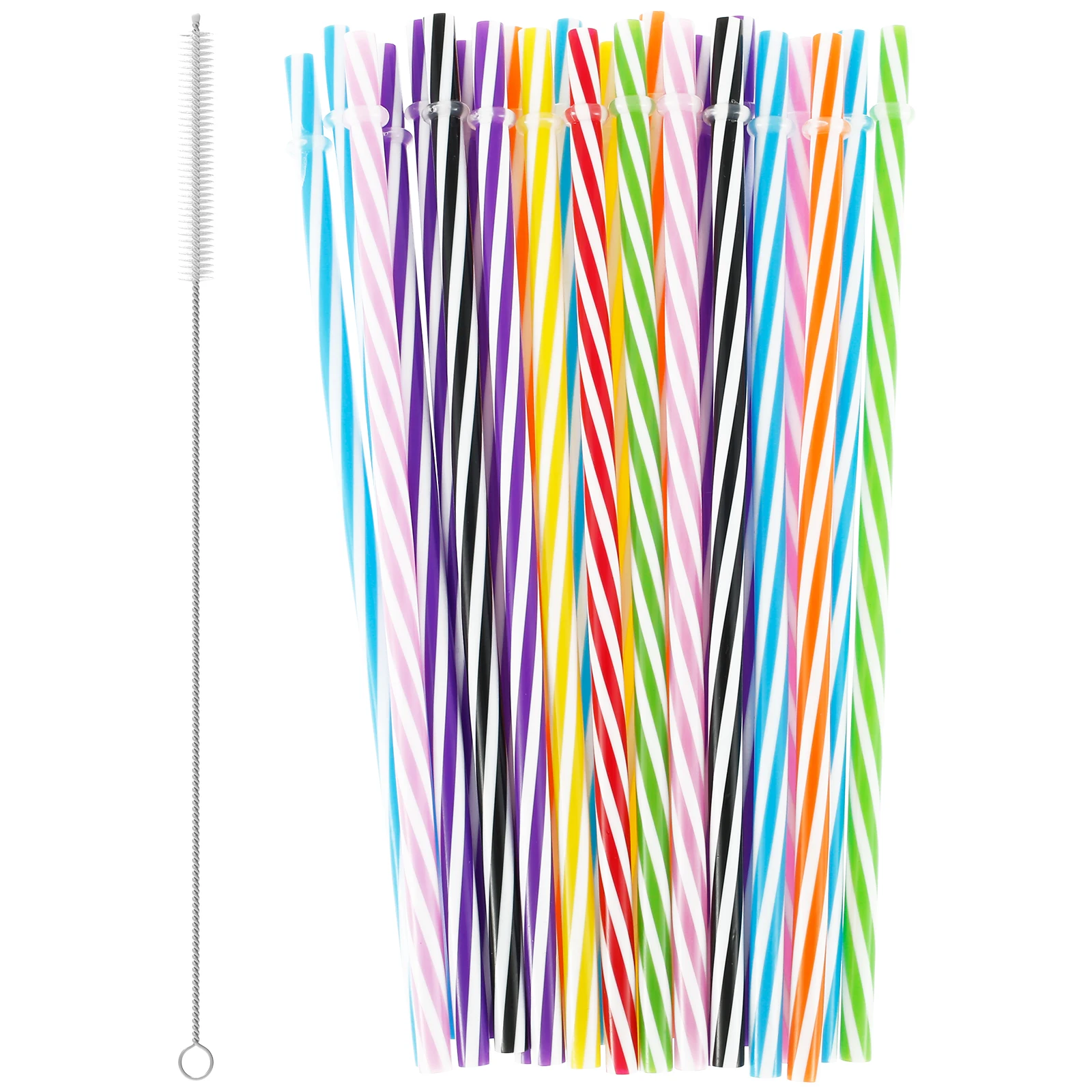 20pcs Mix Colours Spiral Stripes Hard PP Plastic Straw Reusable Drinking  Straws with Cleaning Brush for Tumbler Jar 230mm Long
