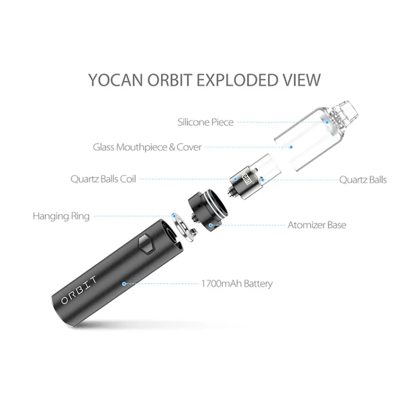 Original Yocan Orbit Vaporizer 1700mAh Battery 510 Thread Quartz Ball Coil Top Vertex Airflow Electronic Cigarette Wax Vape Pen