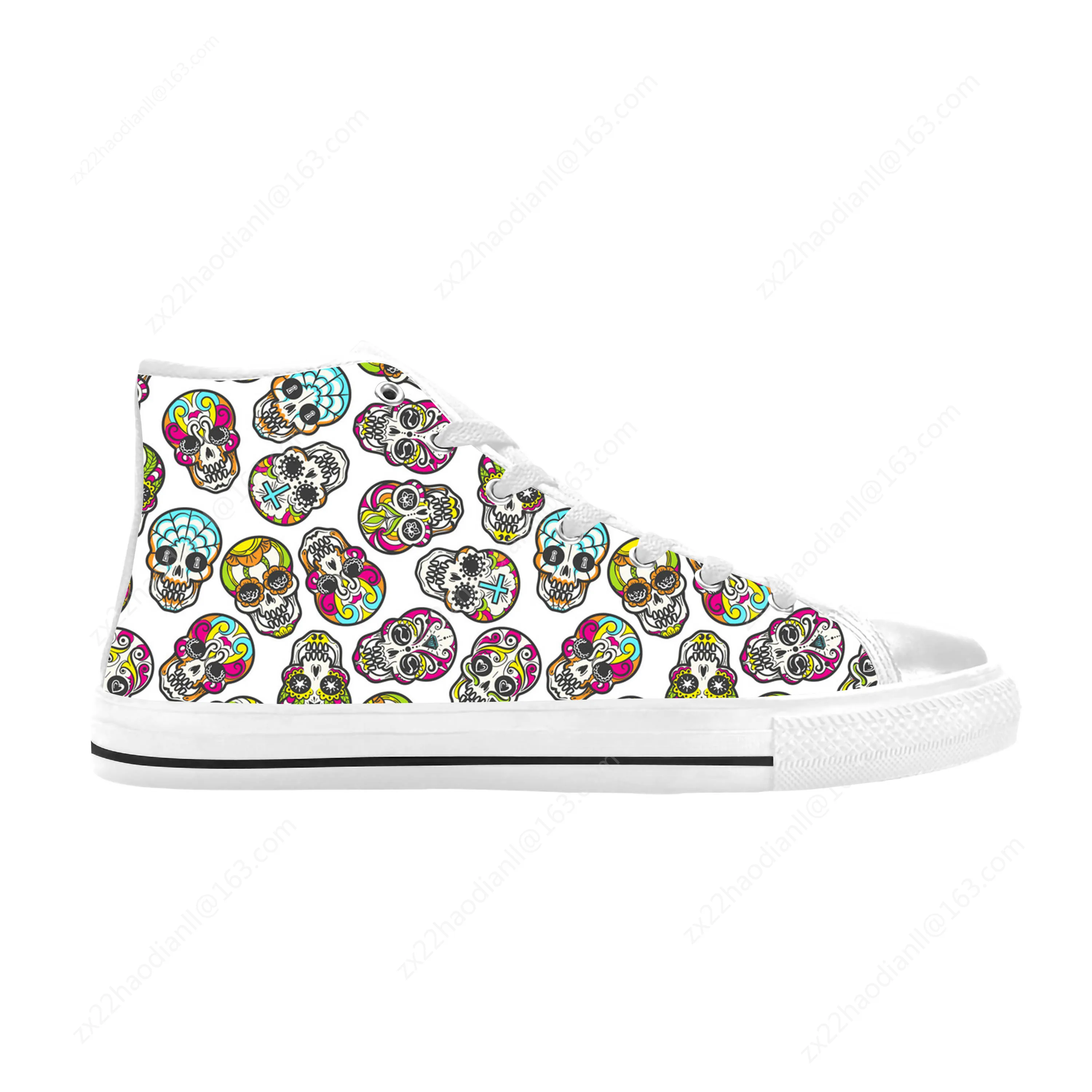 Sugar Skull All Souls Day Floral Skeleton Flowers Casual Cloth Shoes High Top Comfortable Breathable 3D Print Men Women Sneakers 5