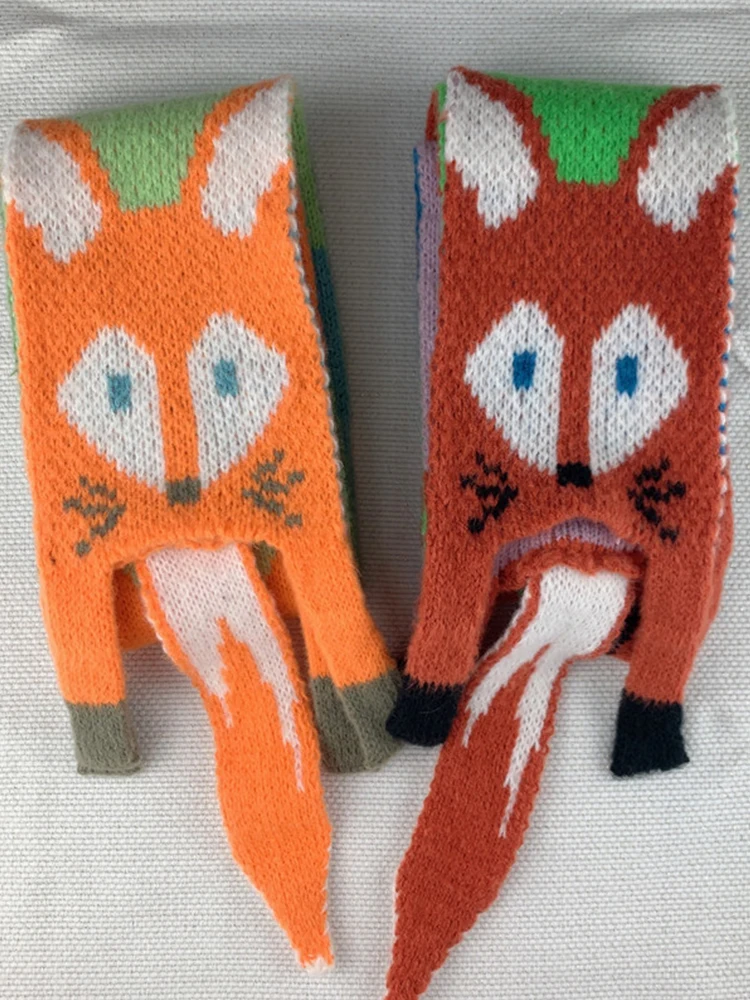 Autumn Winter Little Fox Scarf Children's Cartoon Fox Knitted Scarf for Women Baby Boys Girls Warm Shawl Knitting Animal scarf accessories knitting scarf