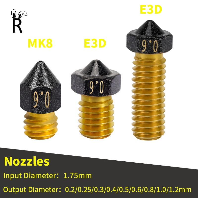 3D Printer Parts Nozzle Brass Teflon Coated MK8 E3D 0.2mm-1.2mm For 1.75MM Supplies CR10 CR10S Ender-3 3D Printer Extruder Head