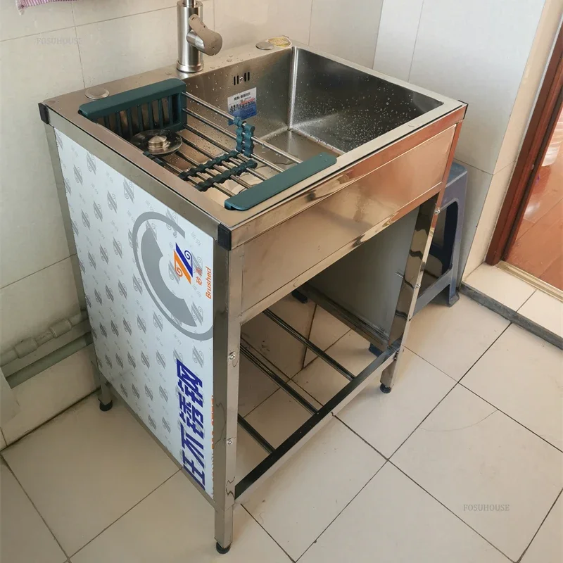 Stainless Steel Kitchen Sinks Kitchen Sink Household with Fence Bracket Handmade Vegetable Single Washing Sinks Dishwashing Sink
