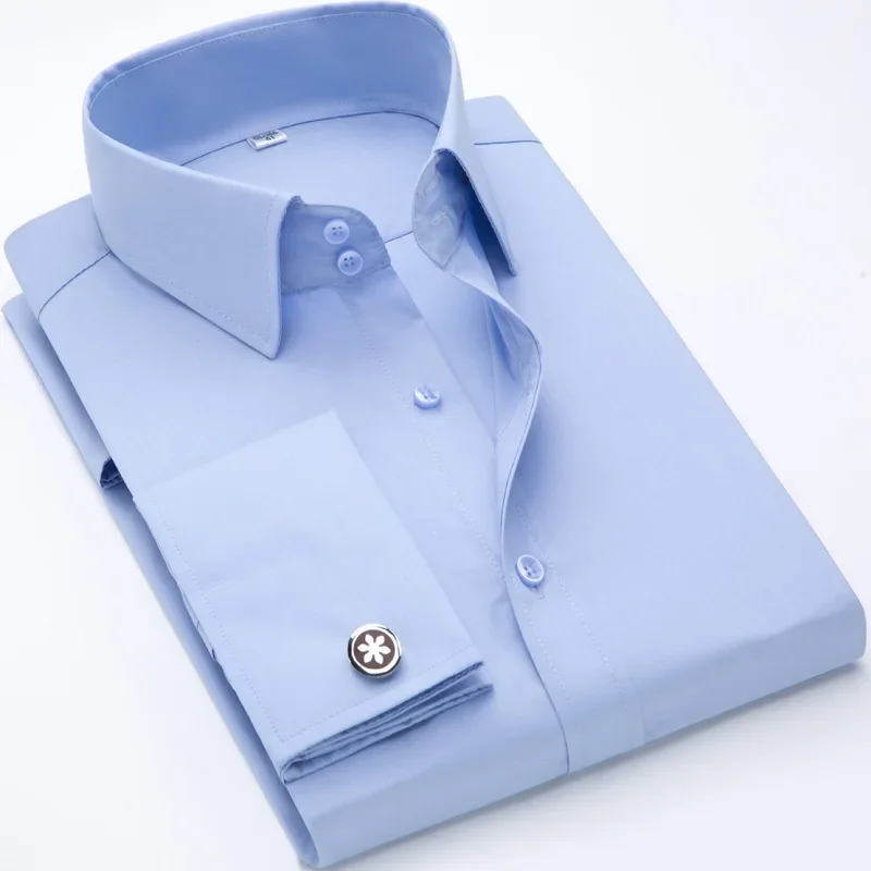 Dress Shirts Mens French Cuff Dress Shirt with Cufflink