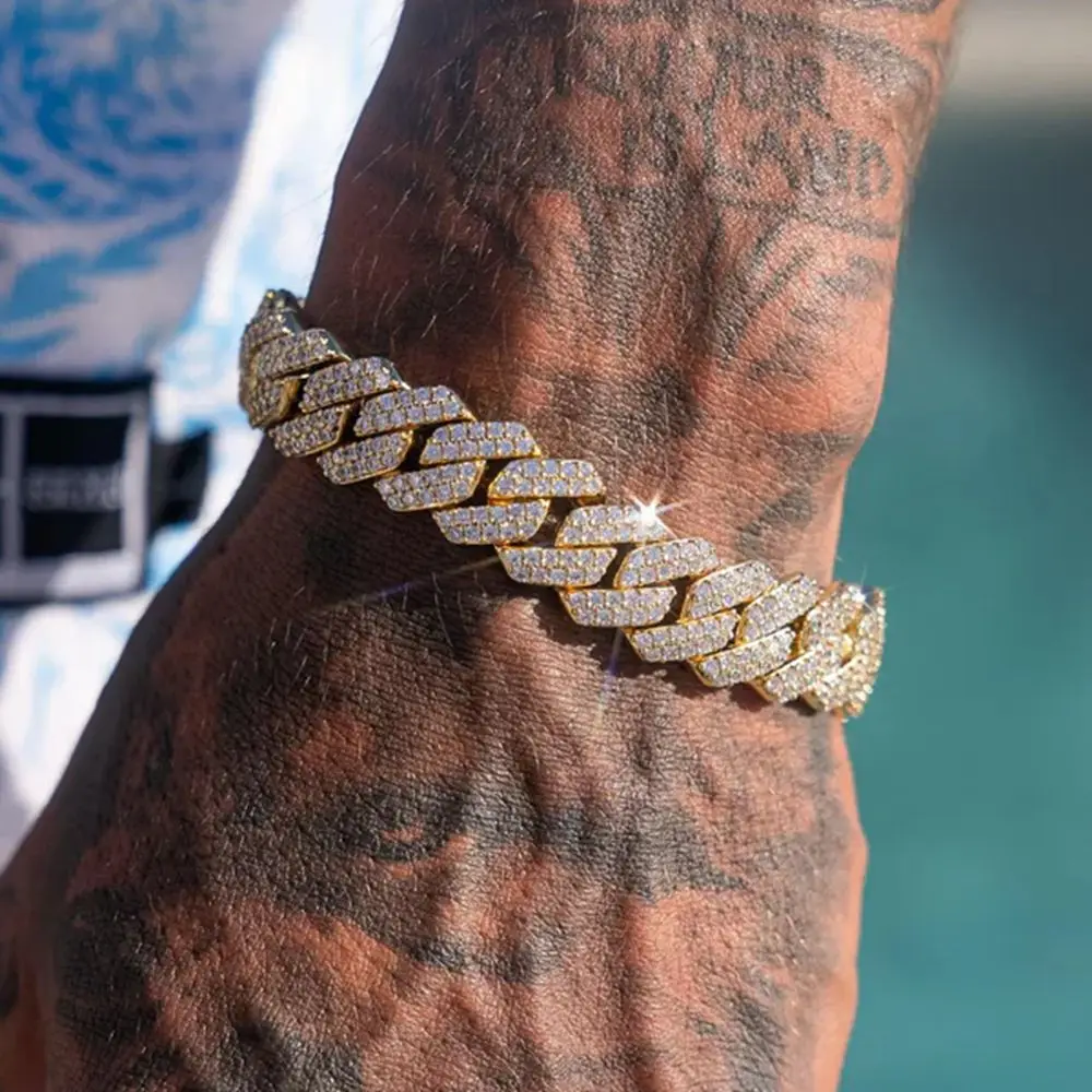 2026 BulingBuling Mens Cuban Bracelet Full Diamond-Rhombus Design - Luxurious Sparkling Jewelry for Him