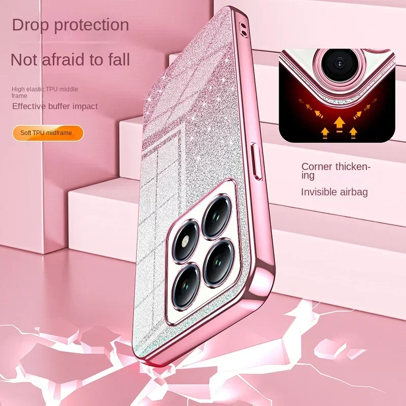 Gradient Glitter Soft Silicone Shockproof Protective Phone Case with Electroplated Frame
