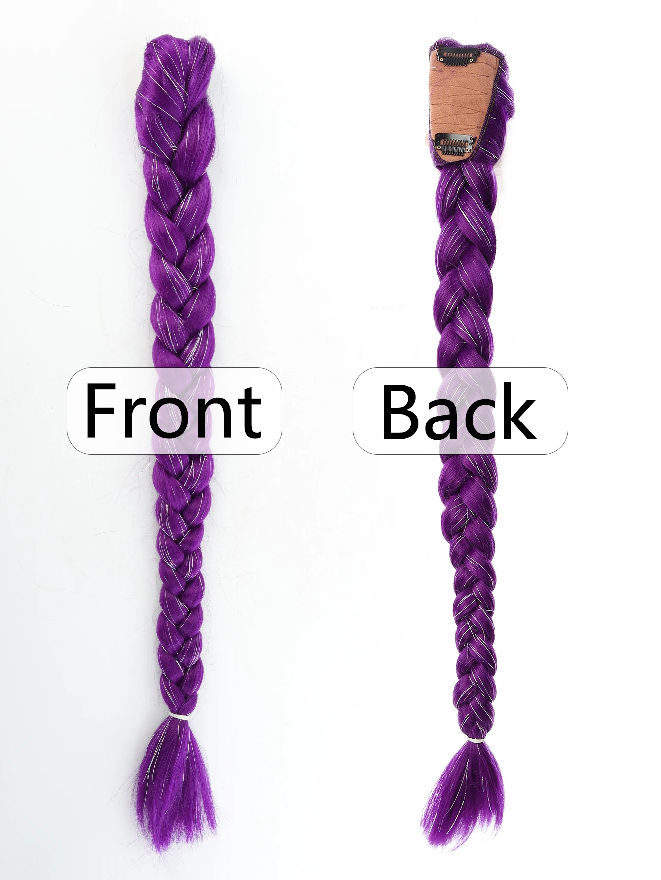 합성 포니테일 헤어 익스텐션, 글리터 브레이드, 26인치 긴 보라색 브레이드 포니테일, 코스프레 크리스마스용 이지 클립 포니테일