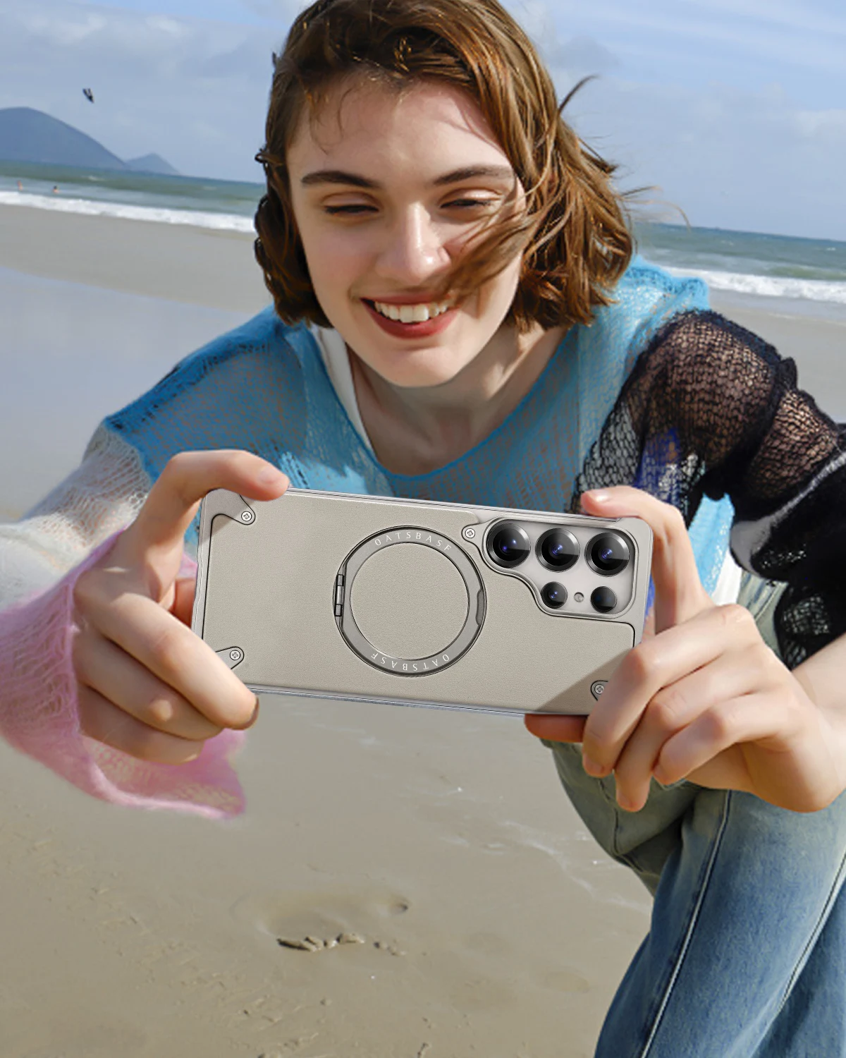 Eary for Samsung Galaxy S25 Ultra Phone Case Frameless with 360 Rotatable Stand Magsafe Metal Leather Shockproof Protector Cover