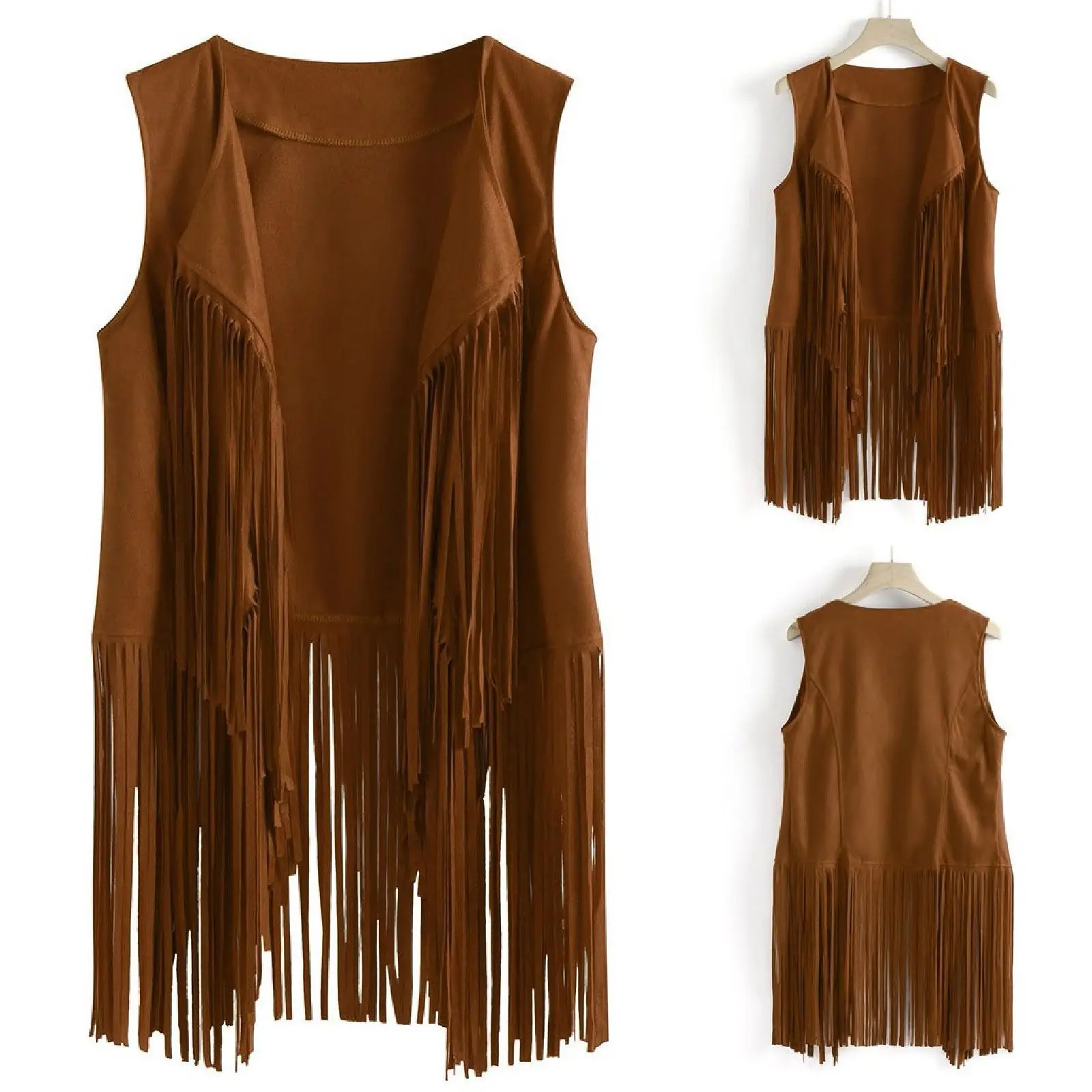 Fashion Casual Women\'s Thin Fringe Vest Solid Color Loose Cardigan Coat