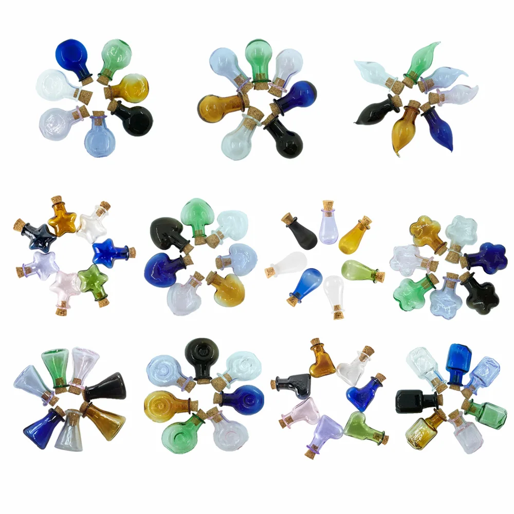 Mini Color Glass Bottles with Cork Miniature Vase Tiny Jar Vials Small Containers for DIY Art Crafts Wedding Favors 7pcs/Set