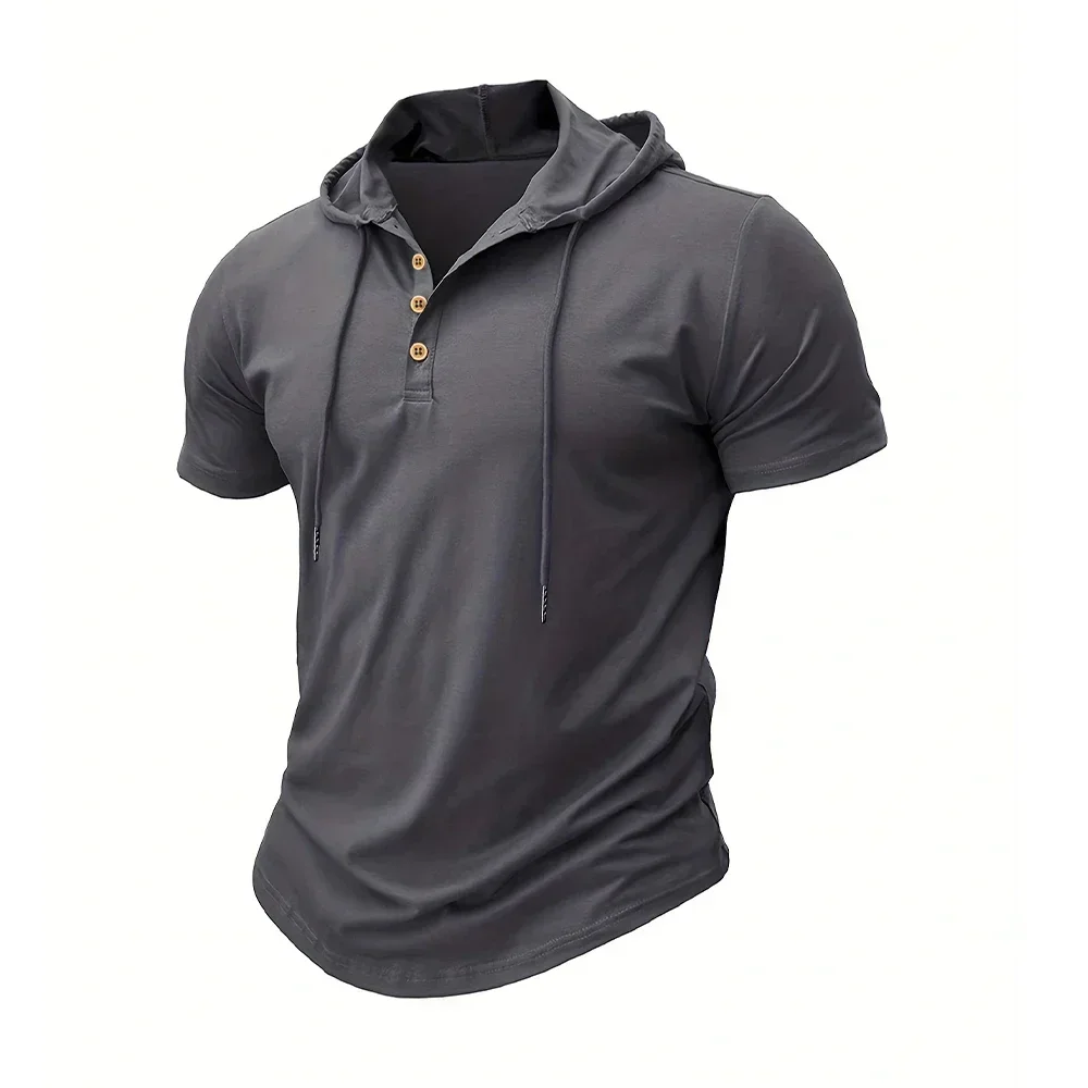 Men T Shirts  Summer Slim Fitness Hooded Short-Sleeved Bodybuilding Quick Dry Tshirt Male Gym Clothes Breathable Sports Tops - 3