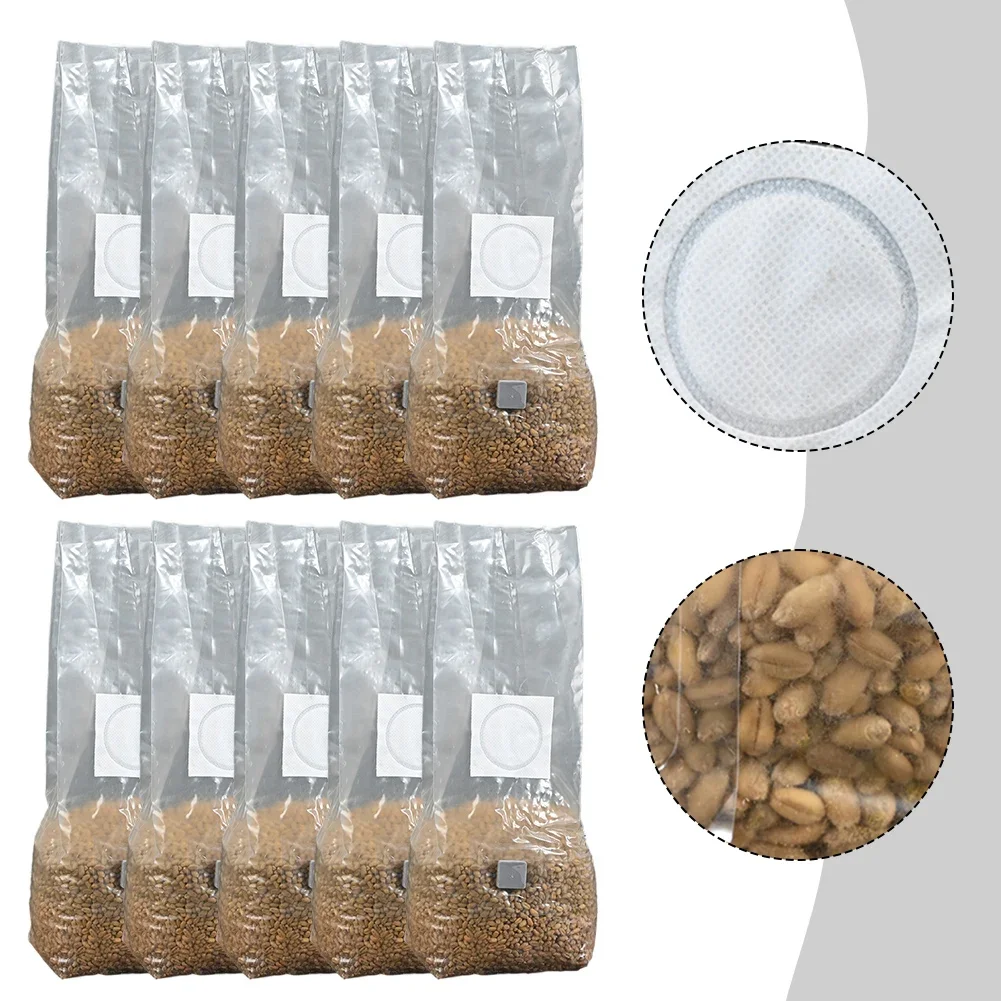 10pcs High-Yield Mushroom Cultivation Bags PP Sterilized Hydrated Grain Bag Filter Patch Substrate Mushroom Spawns Bag 6