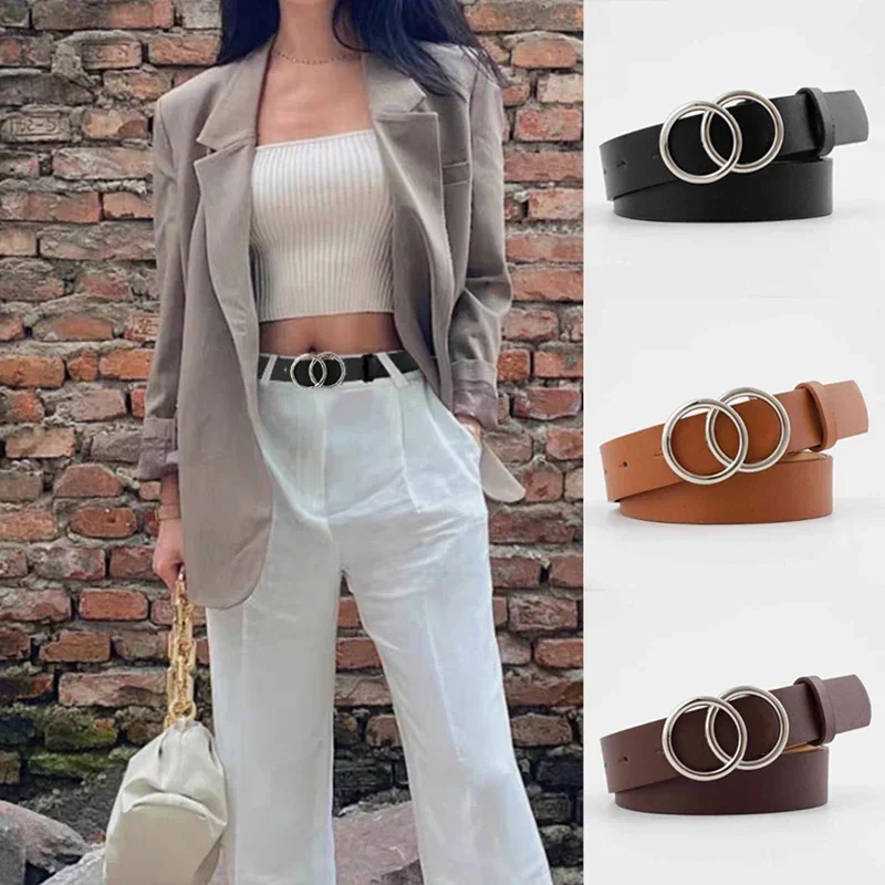 Cintura Da Donna Con Doppio Anello Cintura In Vita Alla Moda Cintura In Metallo Con Fibbia In Pelle Pu Per Abito Da Donna Per Il Tempo Libero Jeans Ci