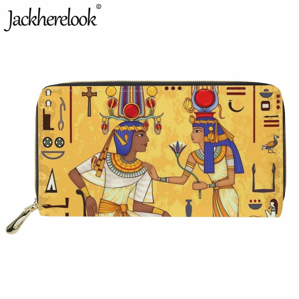 Jackherelook Women's Card Holder Wallet Fashion Retro Egyptian Pattern Print Leather Purse New Ladies Leisure Long Money Bag