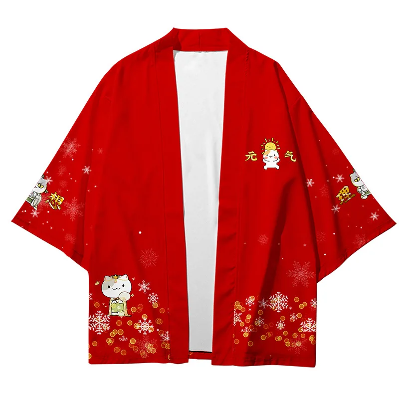 Fashion Kimono Kawaii Cat Anime Print Japanese Cardigan Beach Haori Women Men Cosplay Yukata Harajuku Loose Girl Clothes