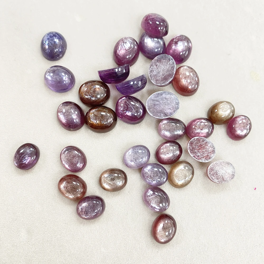 Factory Natural Kunzite Purple Lepidolite Mica Oval Cabochons Reiki Gemstone For Jewelry Making Gradient Healing Stone