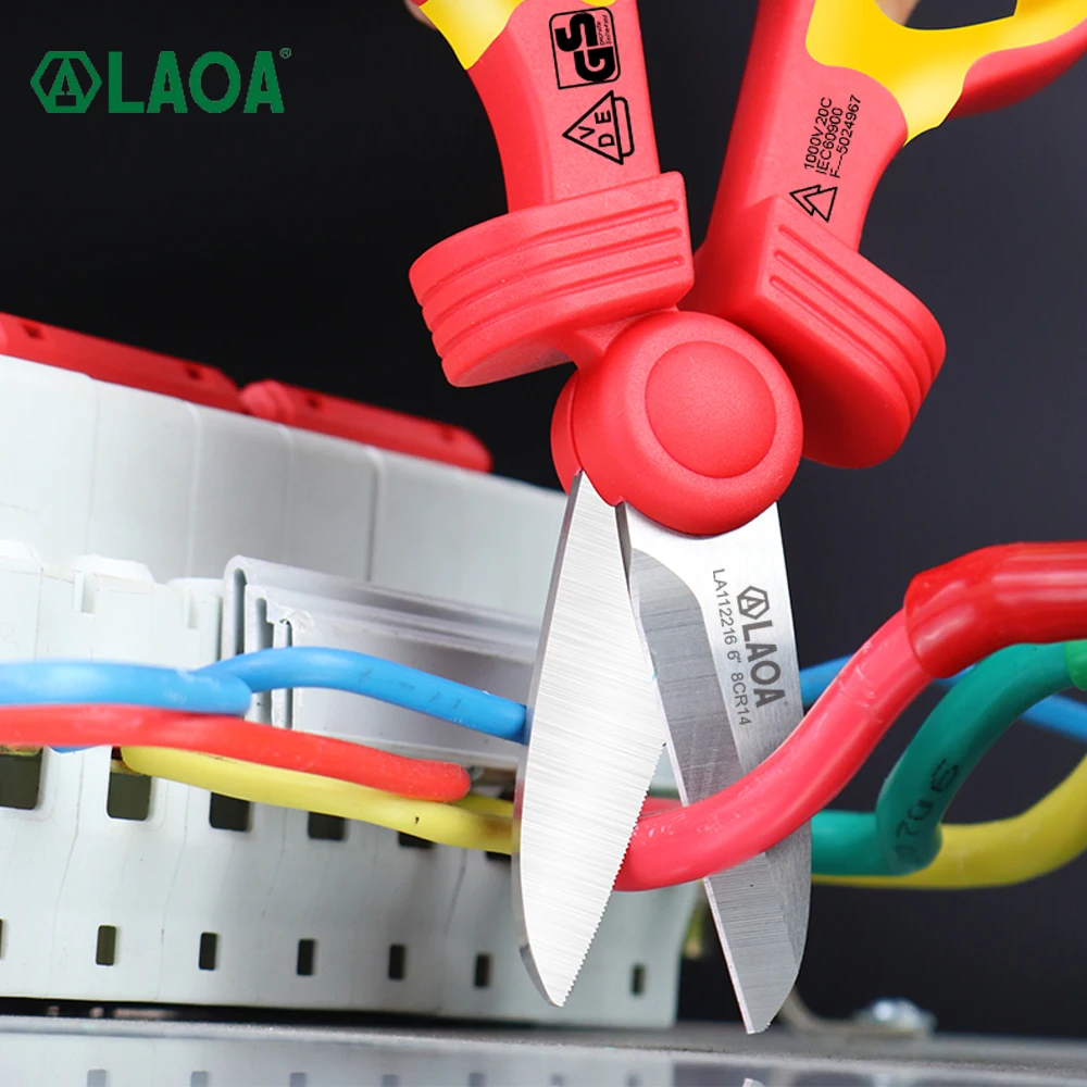LAOA 절연 전기 가위, 저항 전압 1000V, 다기능 와이어 가위, 전기기사 DIY 가위