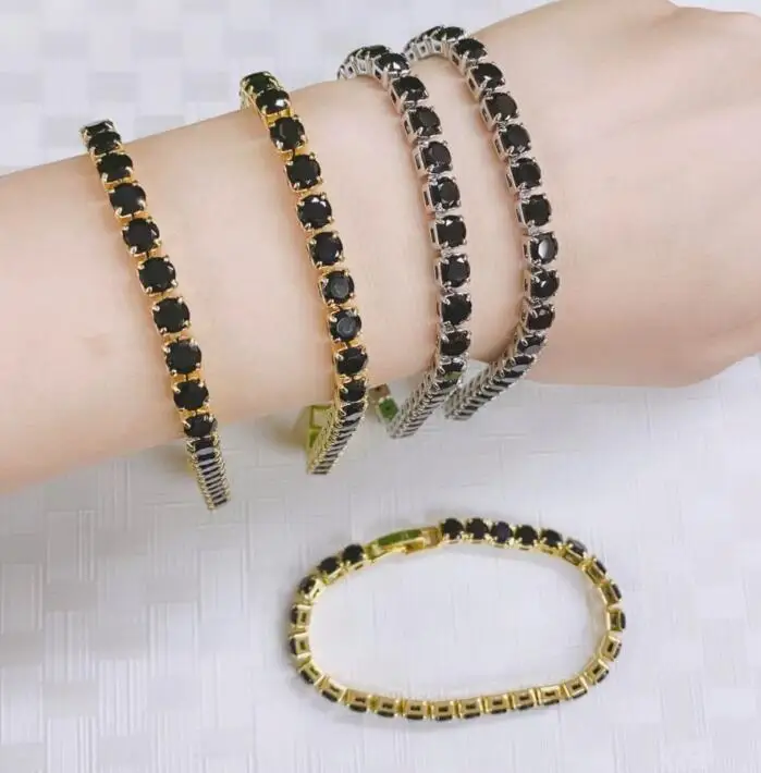 1Pcs Gold Black Cubic Zirconia Bracelet For Women Men Jewelry Rainbow Cz Tennis Trendy Bangle Girls Gift Fh5S
