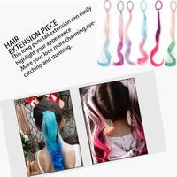 Extensions de cheveux synthétiques colorés pour enfants, extensions de queue de cheval bouclées, légères, avec élastique, 14 po 5