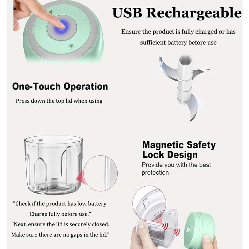 250/100ML Garlic Mincer USB Charging Powerful Mini Electric Garlic Chopper Portable Garlic Crusher Kitchen Food Chopper Unisex