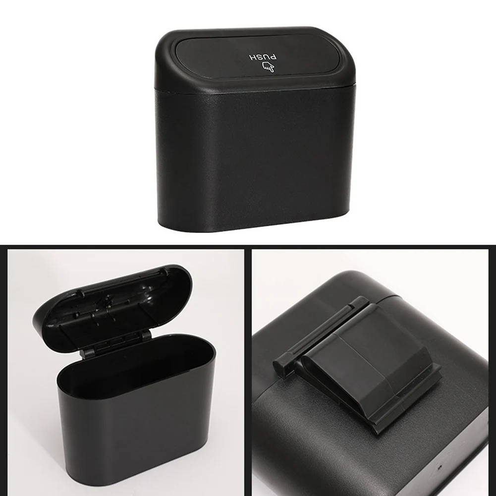 Car Bin Hanging Vehicle Garbage Dust Case Storage Box Black Square Pressing Type Trash Can Auto Interior Accessories