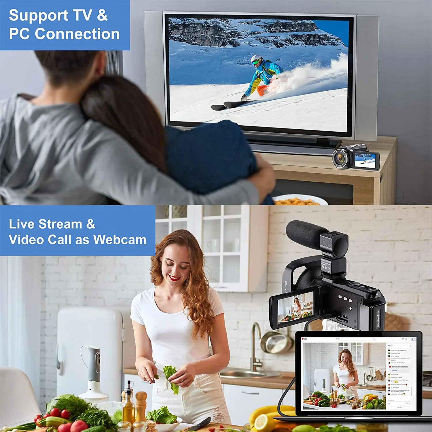 48MP 4K Video Camera 16X Zoom 3.0" Camcorder with Microphone Vlogging Touch Screen IR Night Vision Wi-Fi Vlog Cameras Web - 3
