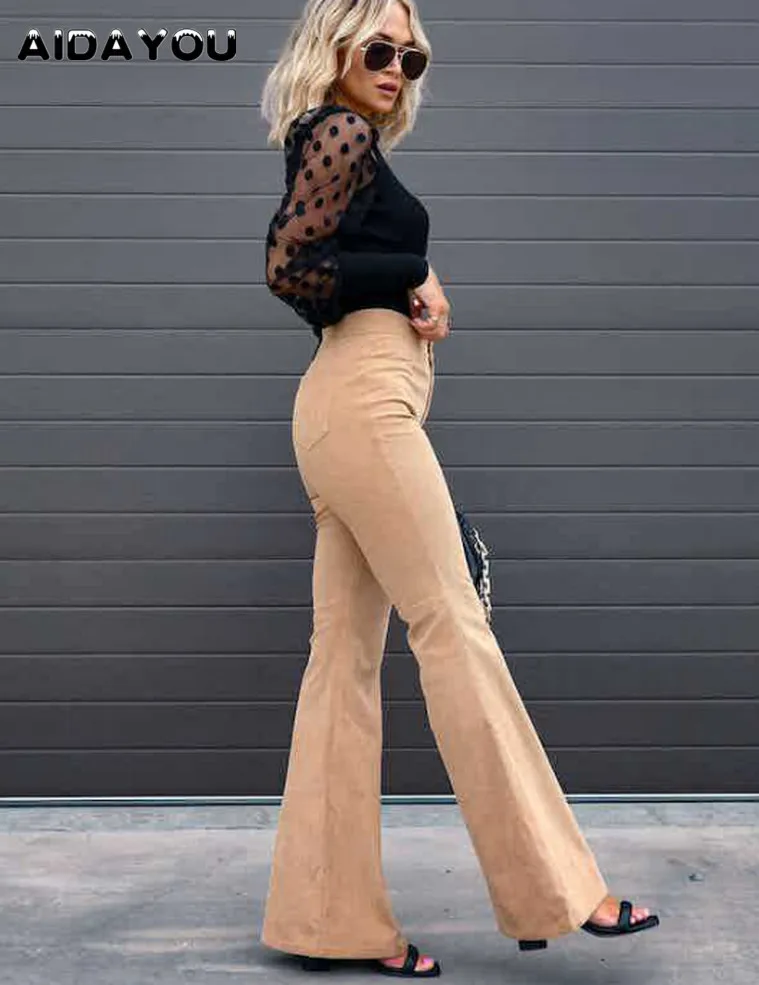 Corduroy Flare Pants Women Tall Girl 165 to 180cm Long Stretch Bell Bottom Trousers Vintage Flared Bottoms Weekend Outing ouc598 weekend