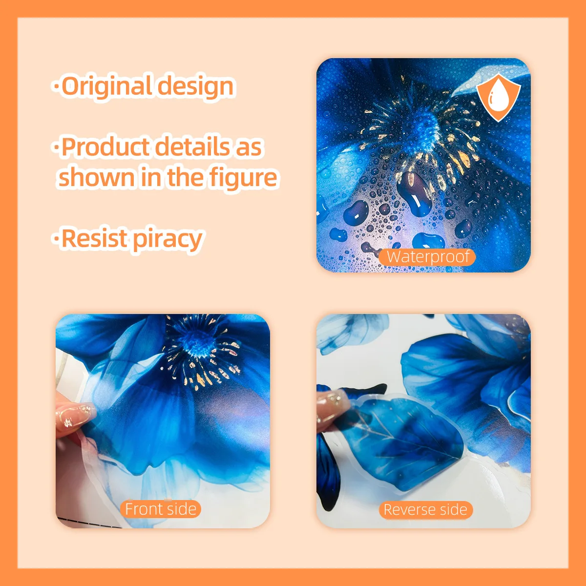 Blue Floral Butterfly Wall Sticker - Self-Adhesive Decal for Living Room, Bedroom, Bathroom & Bathtub Background Wall Decoration