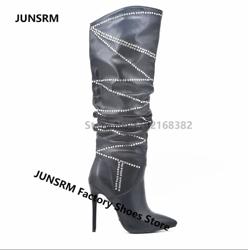 2022 Crystal Decorate Thigh High Boots Pointed Toe Roman Gladiator High Heel Boot Women Party Wedding Boots De Mujer